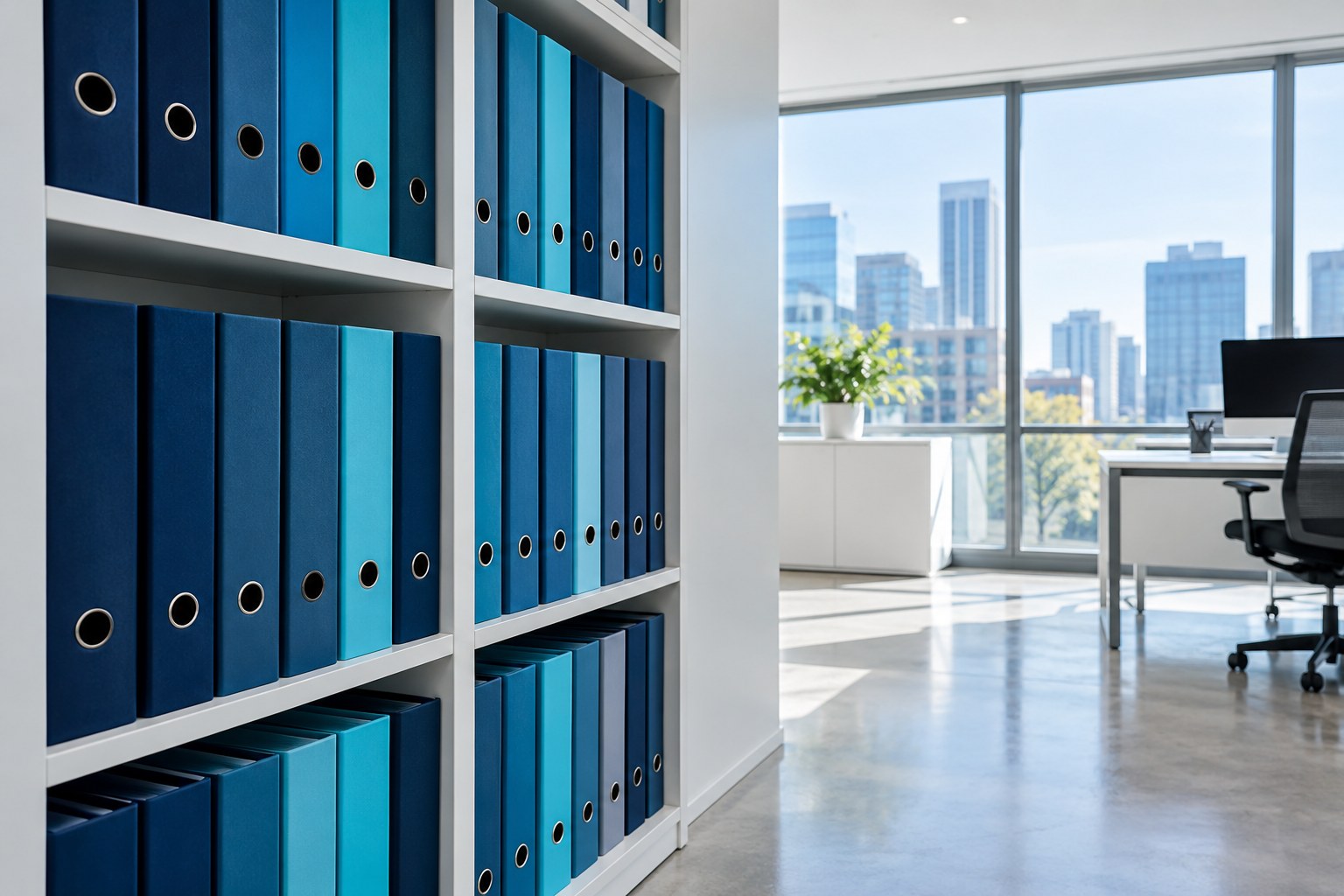 Office records organised in storage cabinets